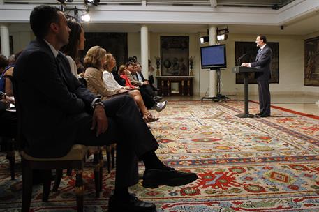 1/08/2014. Comparecencia del Presidente tras el Consejo de Ministros. El presidente del Gobierno, Mariano Rajoy, durante su intervención ant...